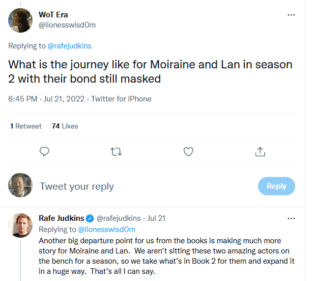 Q: What is the journey like for Moiraine and Lan in season 2 with their bond still masked